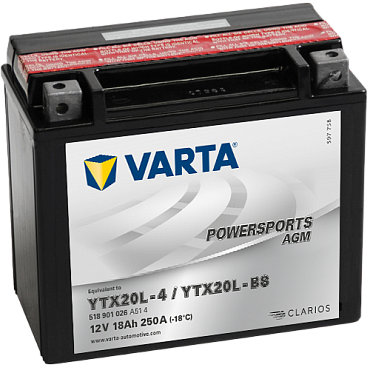 Аккумулятор Varta Powersports AGM YTX20L-4/YTX20L-BS (18 А·ч) 518901026